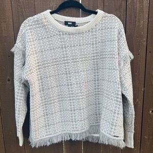 DKNY Fringe Hem Textured Sweater with Gold Thread – Size M